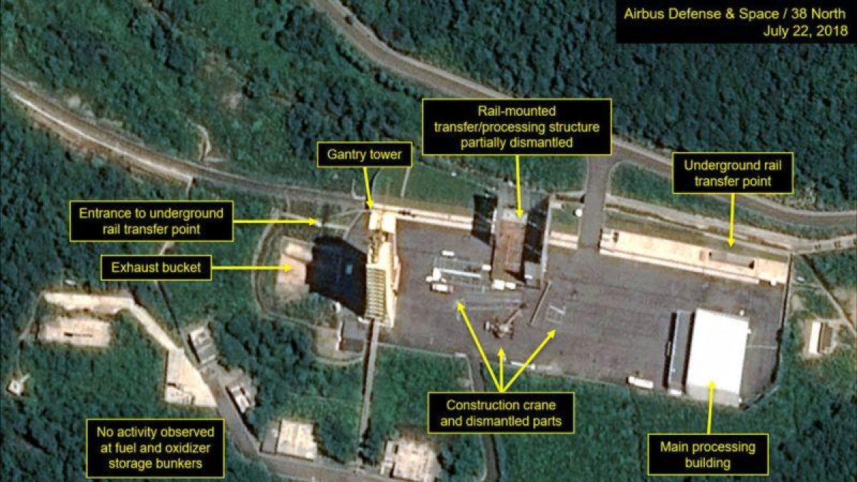 Imágenes de satélite que muestran el desmantelamiento de la base de Sohae.
