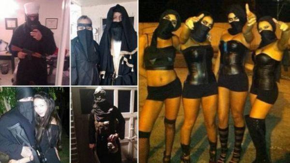 Fotos colgadas en twitter de persoans disfrazadas de miembros del Estado Islámico.