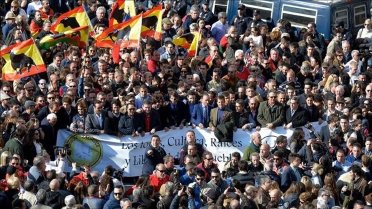 Manifestación protaurina en Valencia, este domingo.