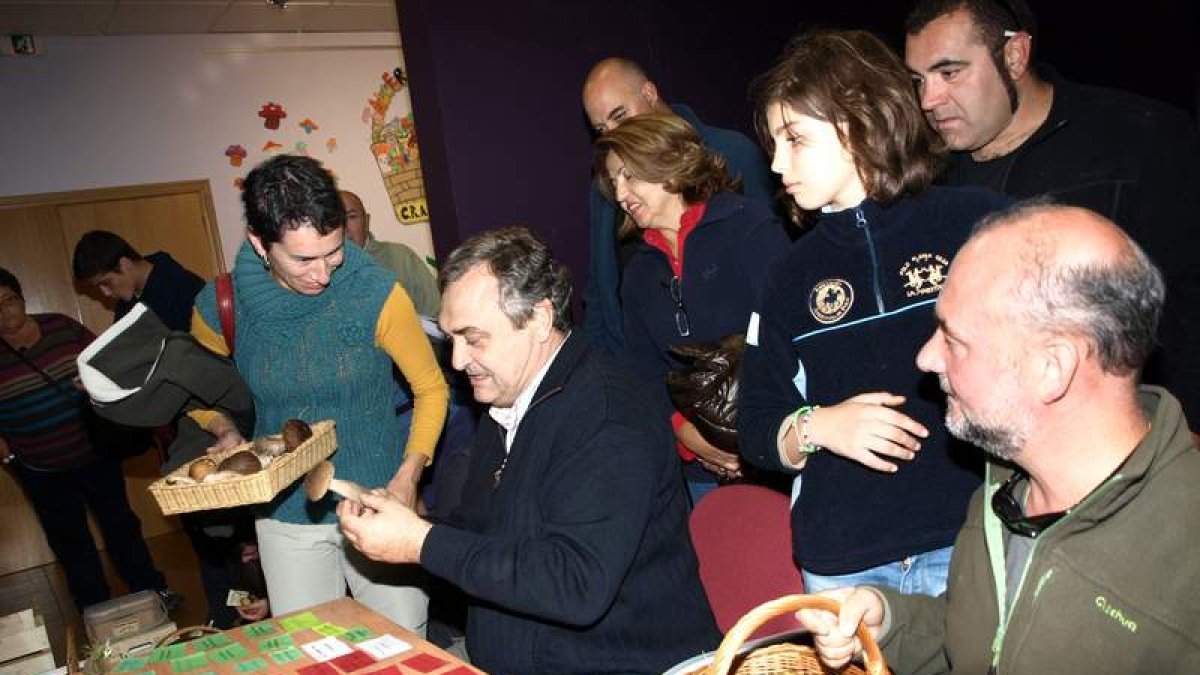 Juan Antonio Sánchez (izquierda), clasificando hongos.