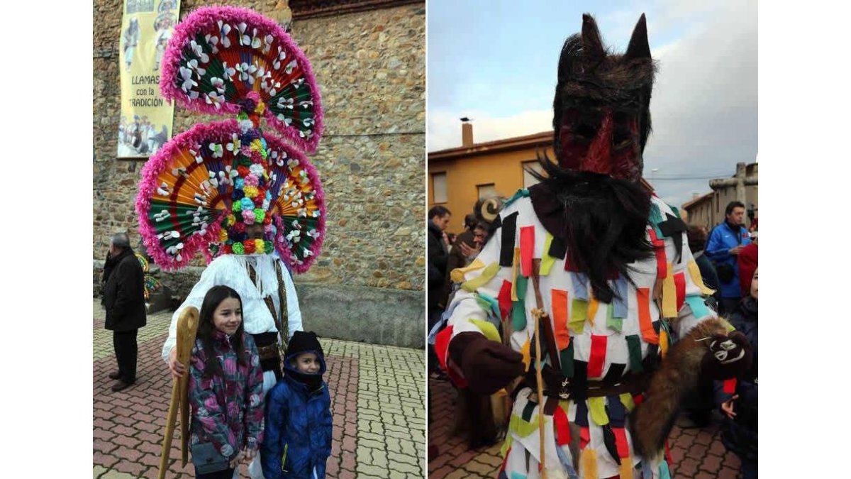 Diferentes momentos del popular antruejo de Llamas de la Ribera, con reparto de orejas y chocolate incluido.