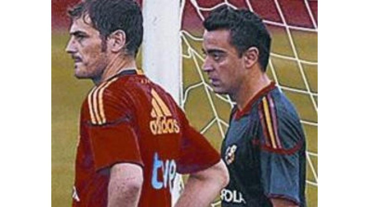 Iker y Xavi, en un entrenamiento.