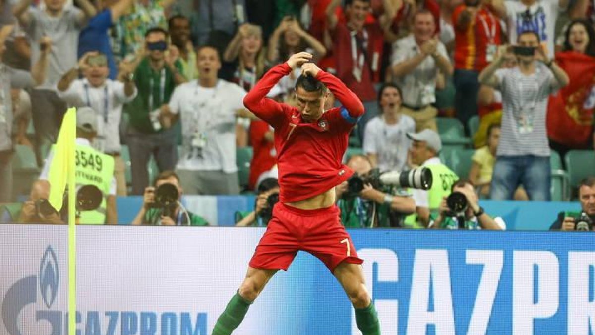 Cristiano Ronaldo celebra uno de sus goles en el Portugal-España del Mundial de Rusia 2018