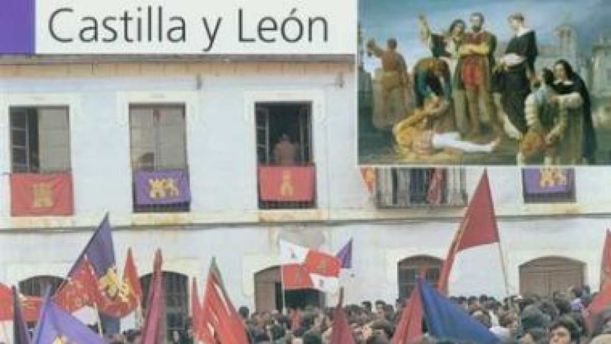 Banderas nacionalistas castellanas en la portada de uno de los manuales de Secundaria.