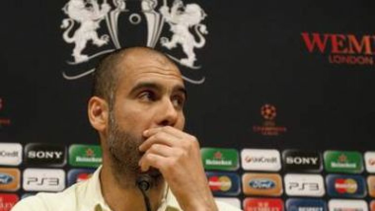 Guardiola, durante la rueda de prensa previa al entrenamiento en el Camp Nou.