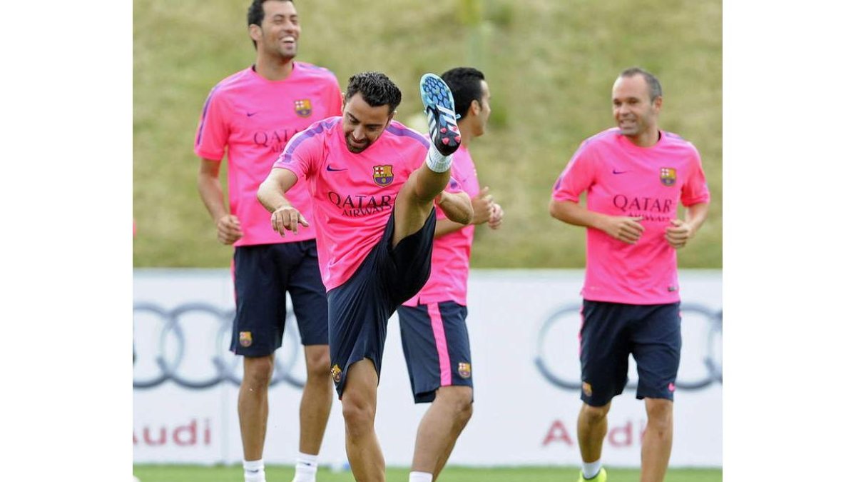 Xavi, en un entrenamiento del Barcelona este curso.