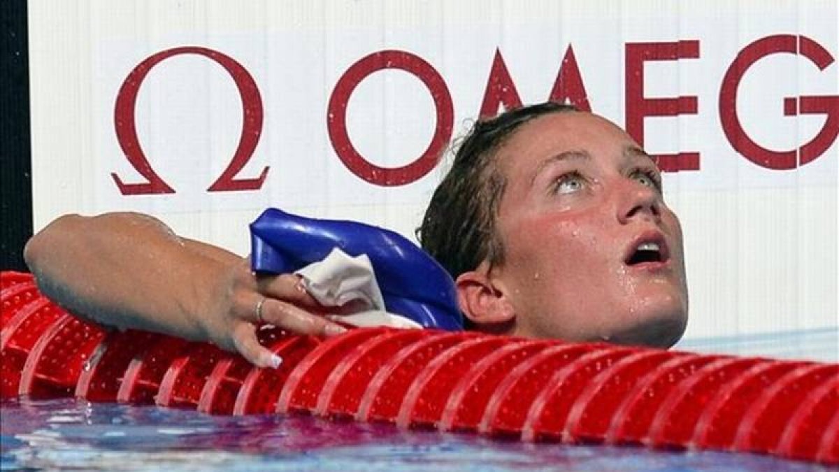 Mireia Belmonte, al acabar su eliminatoria de los 1.500 libre.
