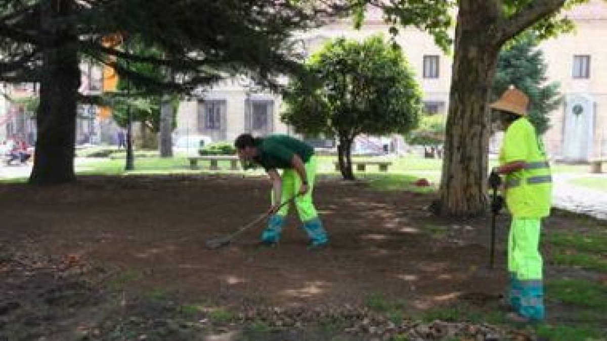 Efectivos del servicio de limpieza trabajan en la remodelación del Parque del Cid.