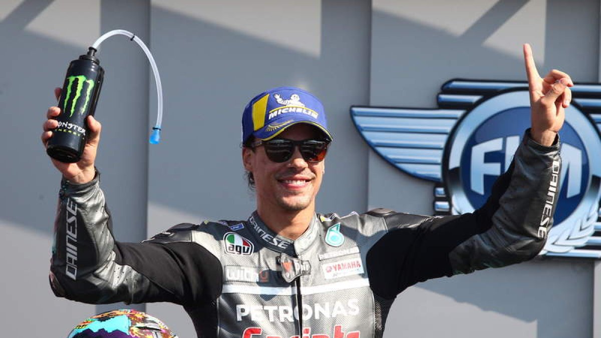 Franco Morbidelli celebra su victoria en Misano. PASQUALE BOVE