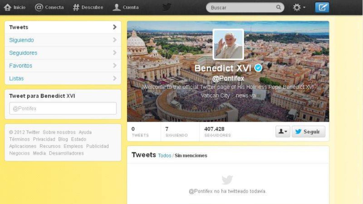 Una de las cuentas de Twitter de Benedicto XVI.