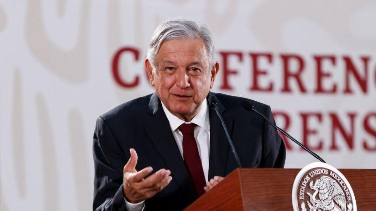 El presidente de Mexico Andres Manuel Lopez Obrador en una rueda de prensa en el Palacio Nacional.