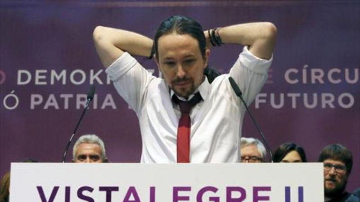 Pablo Iglesias, en una intervención durante la reunión de Vistalegre 2, el pasado mes de febrero.