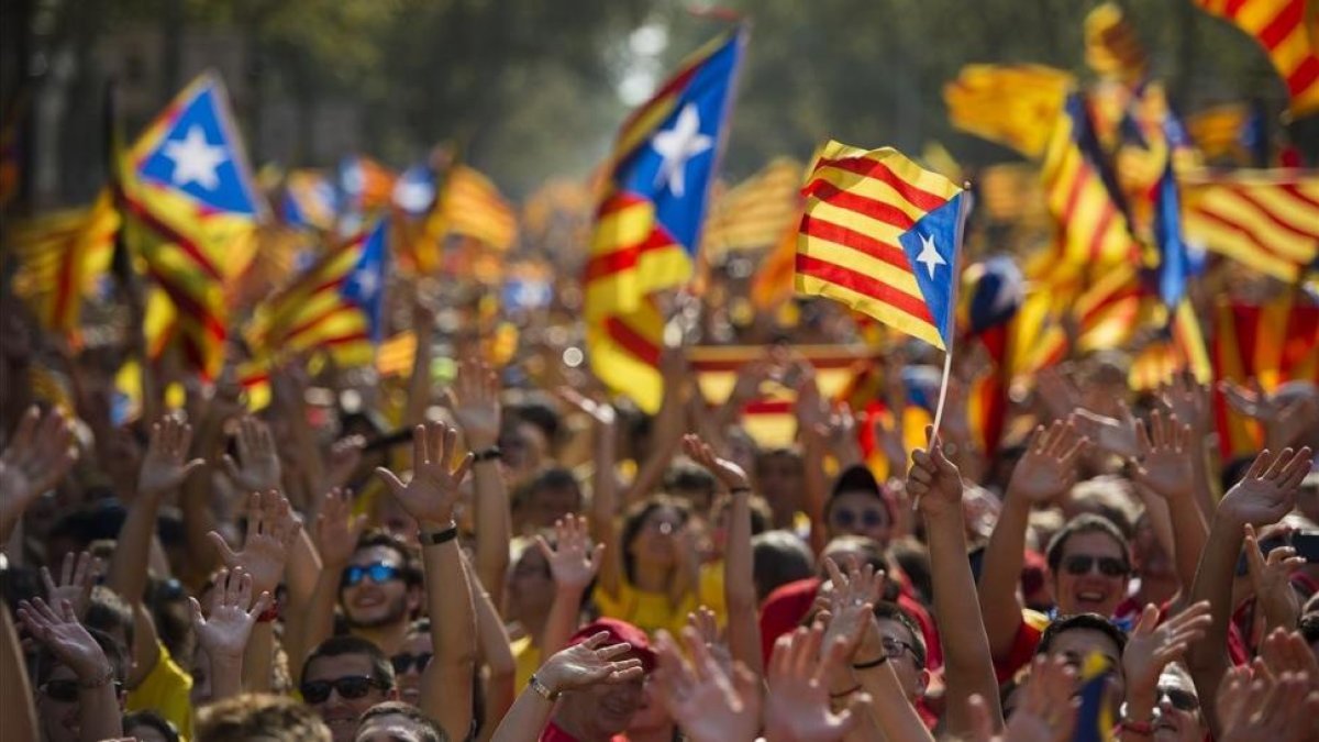 Manifestación independentista en la Gran Via de Barcelona.