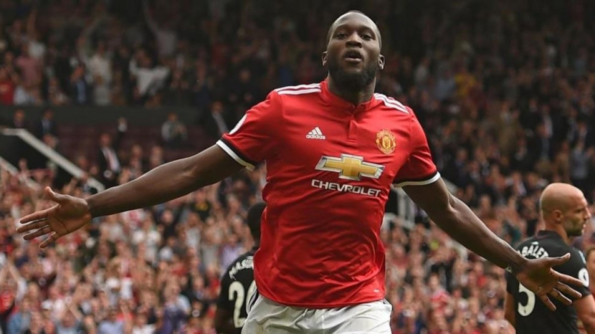 Lukaku celebra su segundo gol en el partido ante el West Ham.