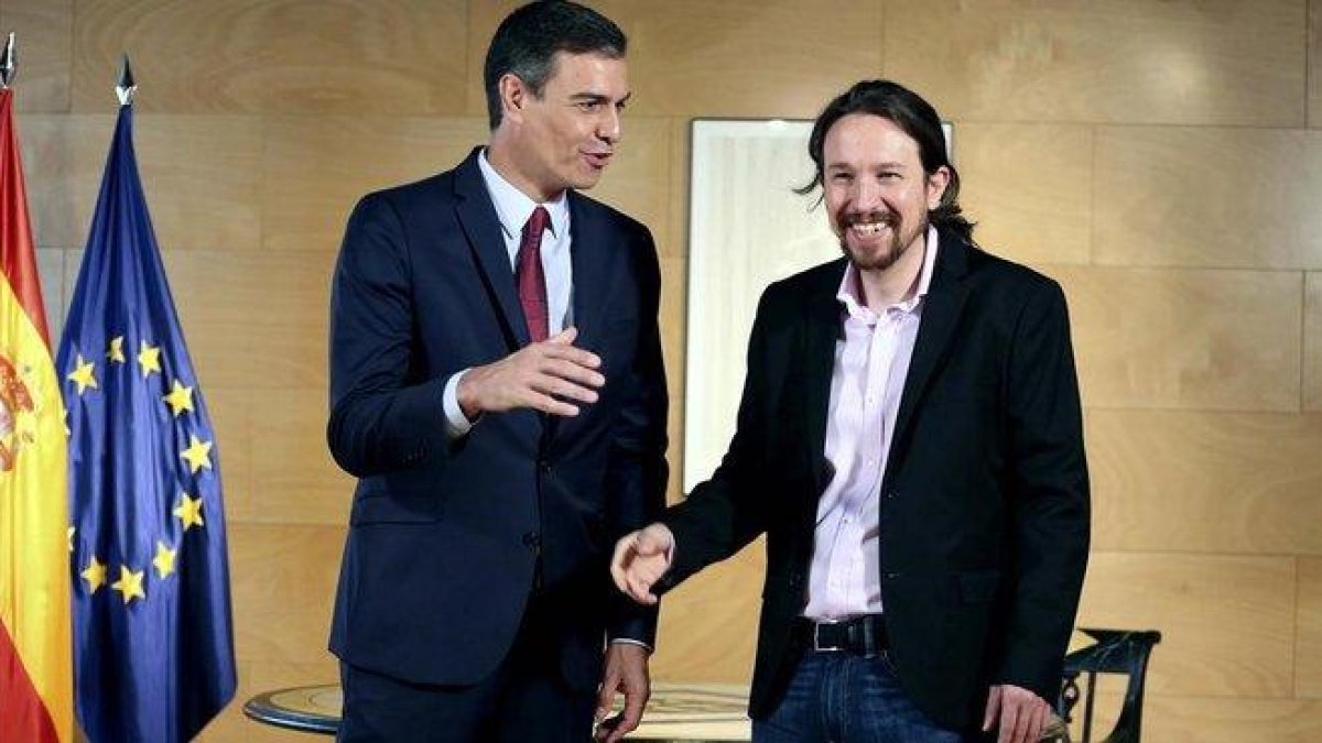Pedro Sánchez y Pablo Iglesias, en la reunión que mantuvieron en Madrid el pasdo 9 de julio.