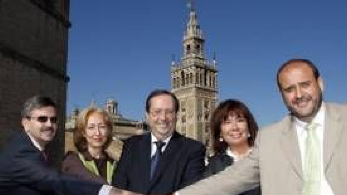Narbona y el ministro portugués, con los consejeros de Castilla-La Mancha, Andalucía y Extremadura