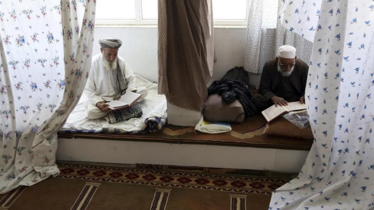Musulmanes afganos leen versos del Corán en una mezquita de la ciudad de Kabul. /