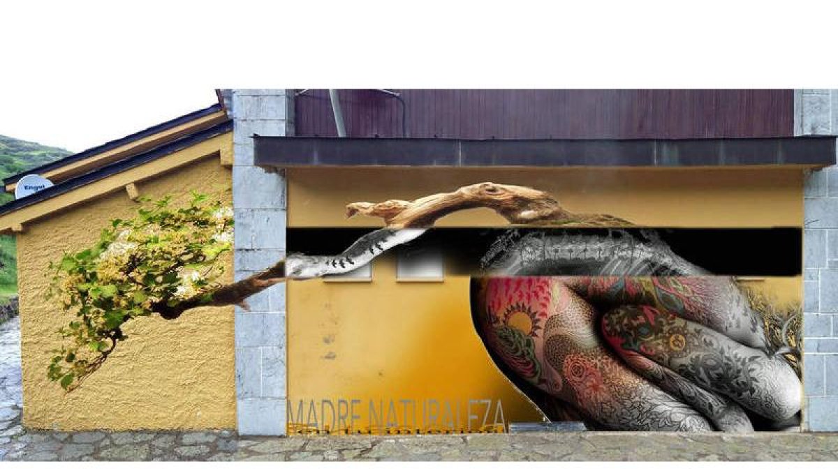 Una de las obras que formarán parte de este espectacular proyecto artístico en torno a la cueva de Valporquero, la de los grafiteros Pinchi y David. DL