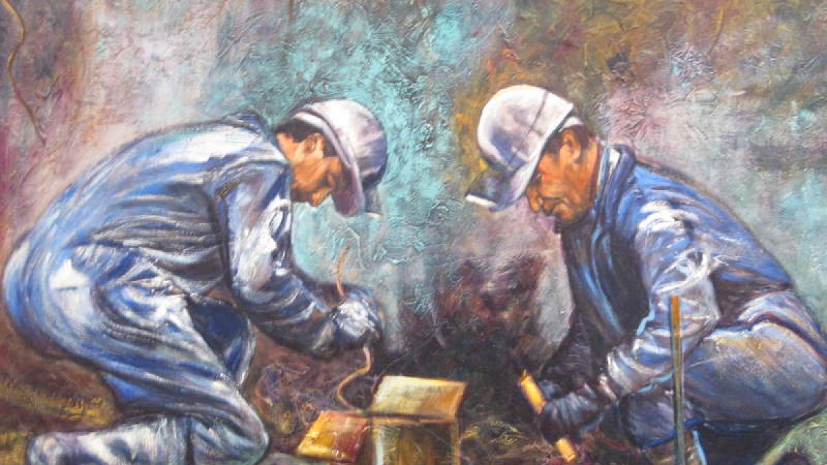 Una de las obras que Mari Carmen Estébanez expone en el Museo de la Minería.