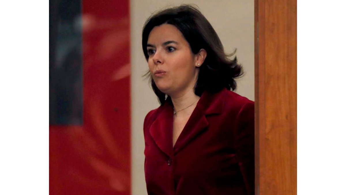 Soraya Sáenz de Santamaría durante una rueda de prensa. HIDALGO