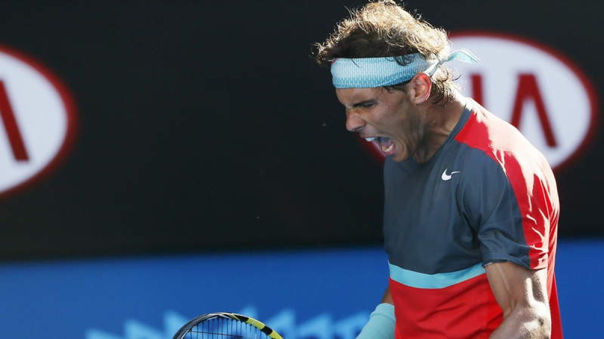 Nadal celebra su victoria ante el búlgaro Grigor Dimitrov.