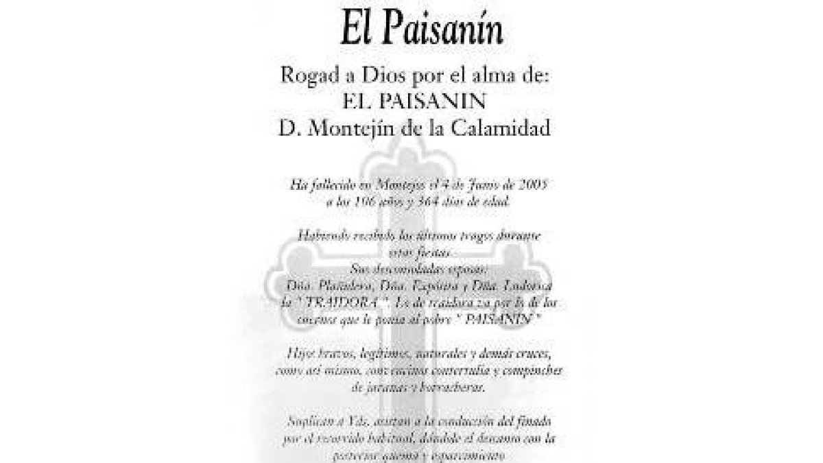 Esquela del paisanín recogida en el programa festivo de Montejos