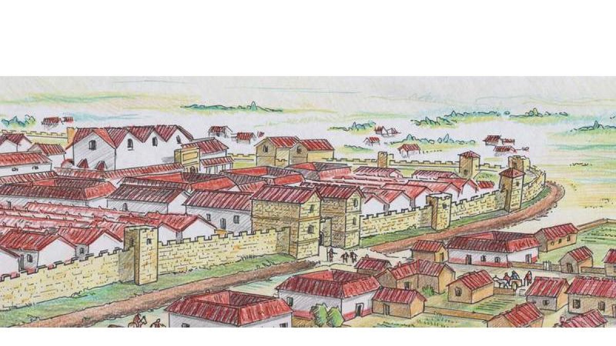 Vista del campamento romano que dio origen al León, en una de las ilustraciones del libro.