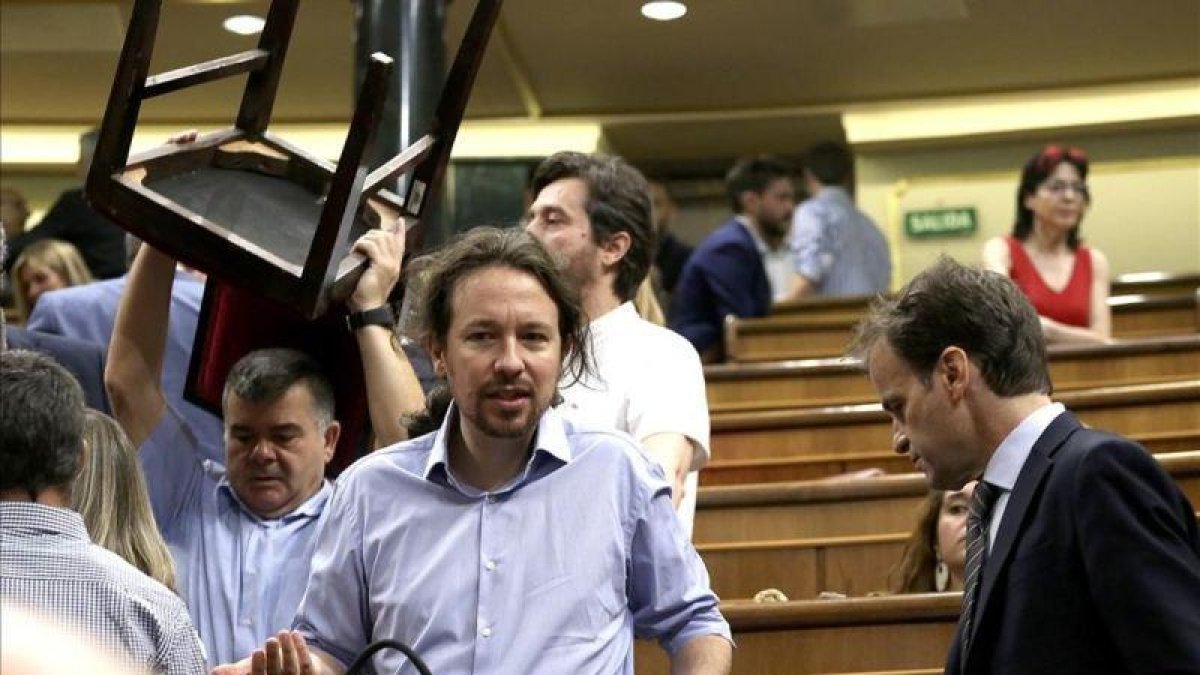 Pablo Iglesias, en el segundo día del debate de investidura de Pedro Sánchez.