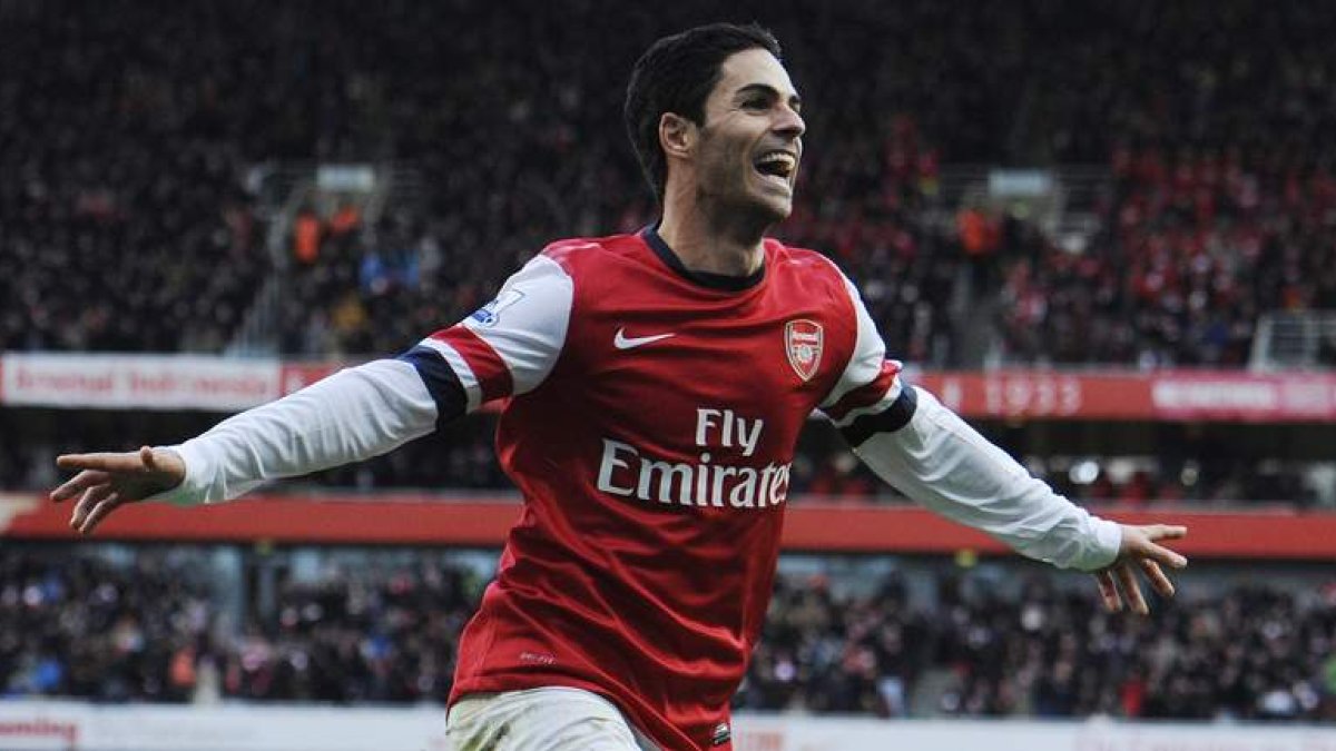 Mikel Arteta celebra el gol marcado con el Arsenal.