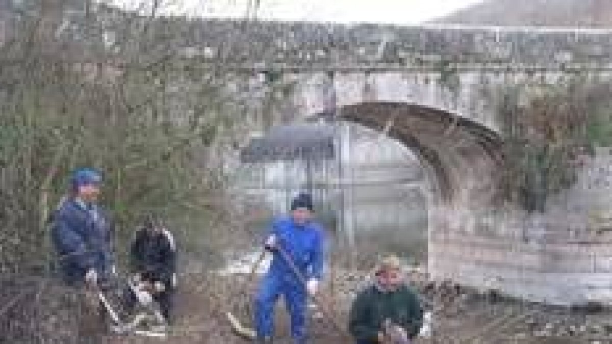 Gente de la asociación y simpatizantes en las labores de limpieza