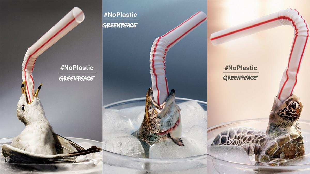 Campaña de Greenpeace España contra el consumo de pajitas de plástico. /
