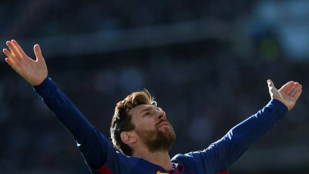 El delantero argentino del Barcelona, Leo Messi, celebrando un gol. RODRIGO JIMÉNEZ
