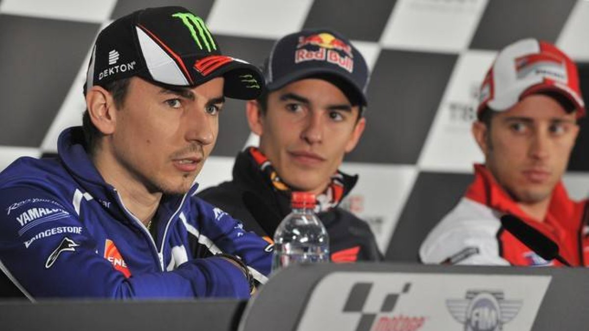 Lorenzo, Márquez y Dovizioso en la rueda de prensa de este martes.