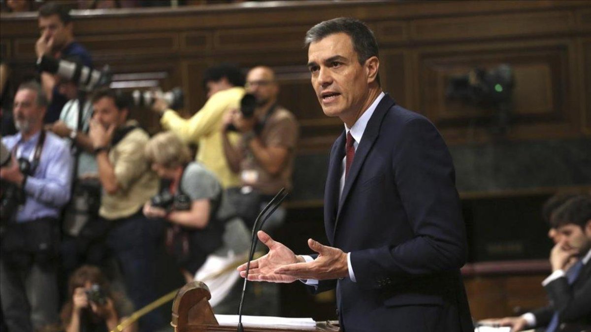 Pedro Sánchez, en la primera sesión del debate de investidura.
