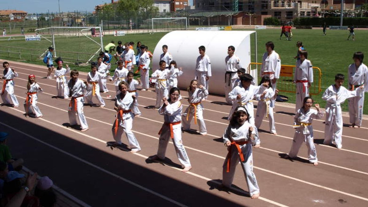 Un grupo de niños practica taekwondo en las Escuelas Deportivas de Santa María del Páramo. MEDINA