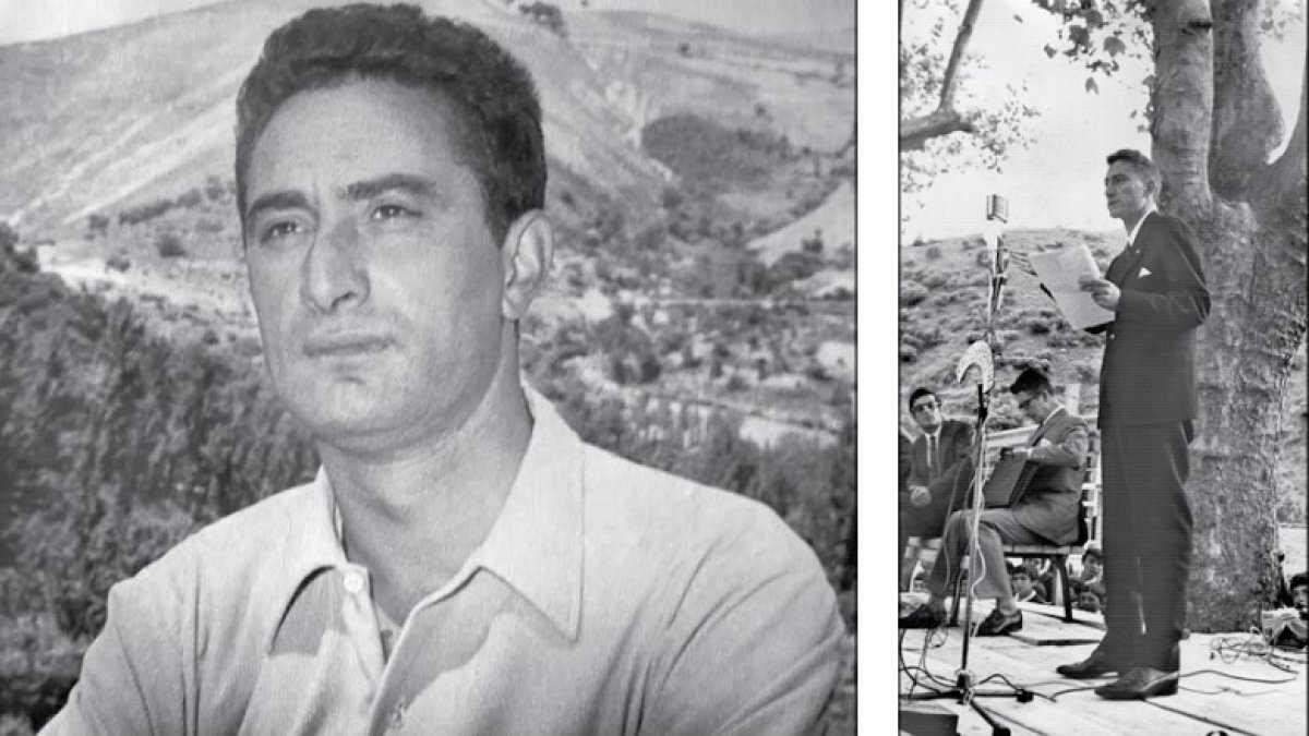 Gilberto Núñez Ursinos, el poeta que influyó en Mestre. Derecha, en la Fiesta de la Poesía de 1969. DL