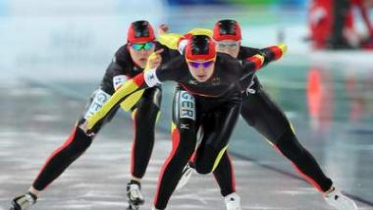 El equipo alemán de patinaje, ayer en las semifinales.