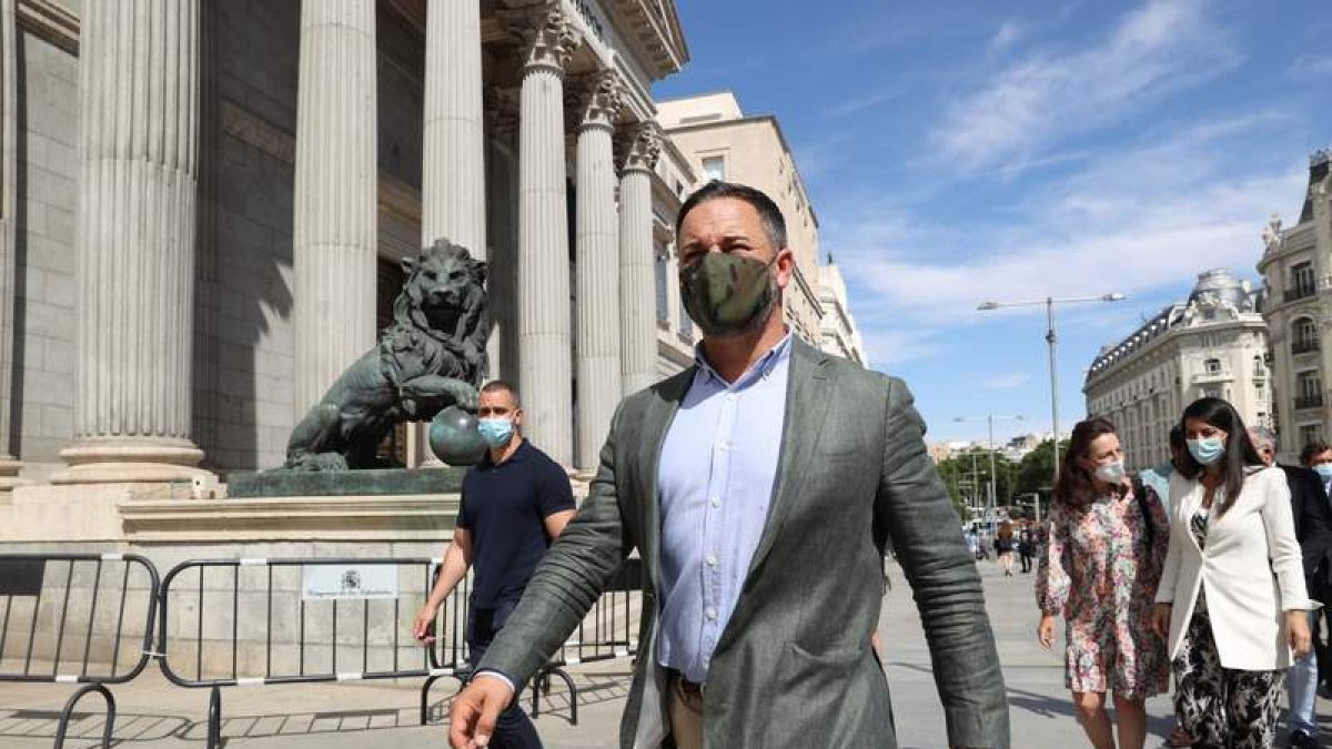 Imagen de Santiago Abascal esta semana a las puertas del Congreso. KIKO HUESCA