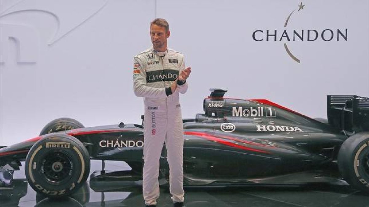 Jenson Button, durante la presentación de la temporada 2015 de McLaren.