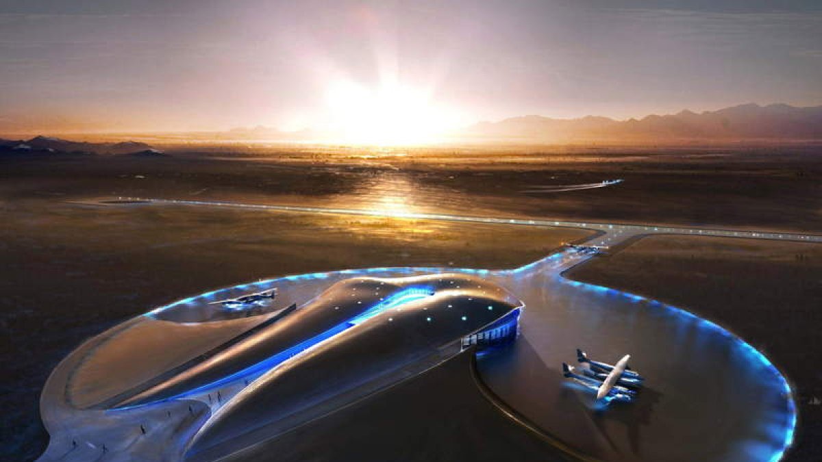 El Spaceport America, erigido en el desierto de Nuevo México, donde tiene su base la nave que despegará en el 2012.