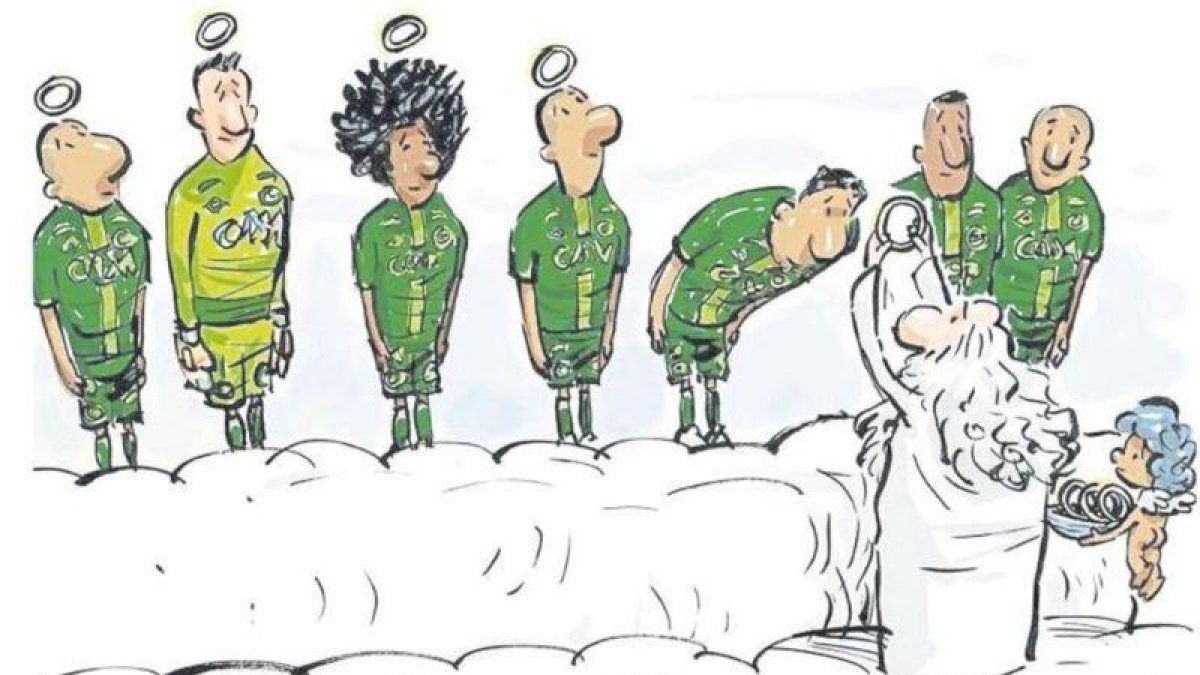 La viñeta con la que 'Olé' homenajea a los fallecidos en el accidente.