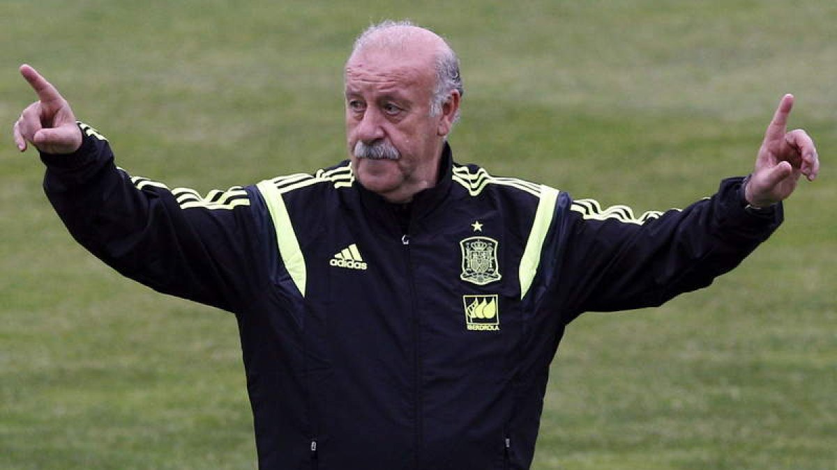 Vicente del Bosque durante el entrenamiento en la Ciudad del Fútbol de Las Rozas.