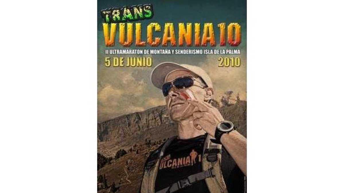 Cartel anunciador de la Trnsvulcania con Salva como modelo