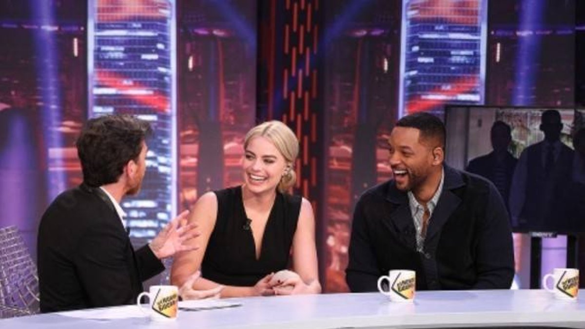 Pablo Motos, Margot Robbie y Will Smith, en 'El hormiguero'.