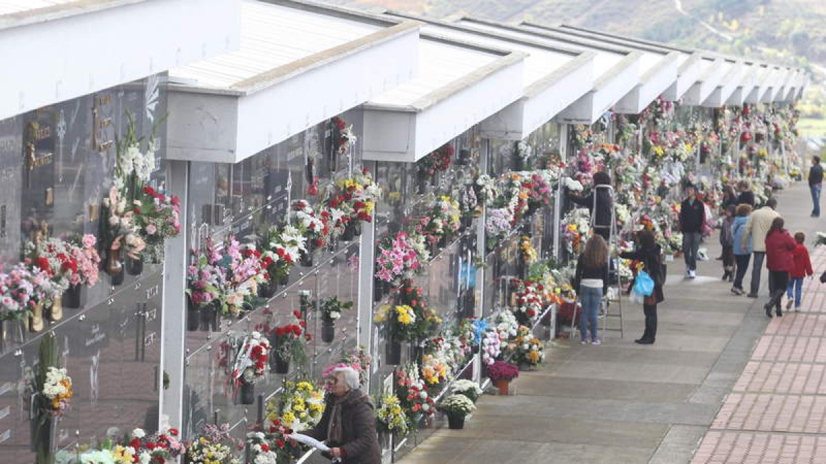 Una de las calles de nichos del cementerio de Montearenas.