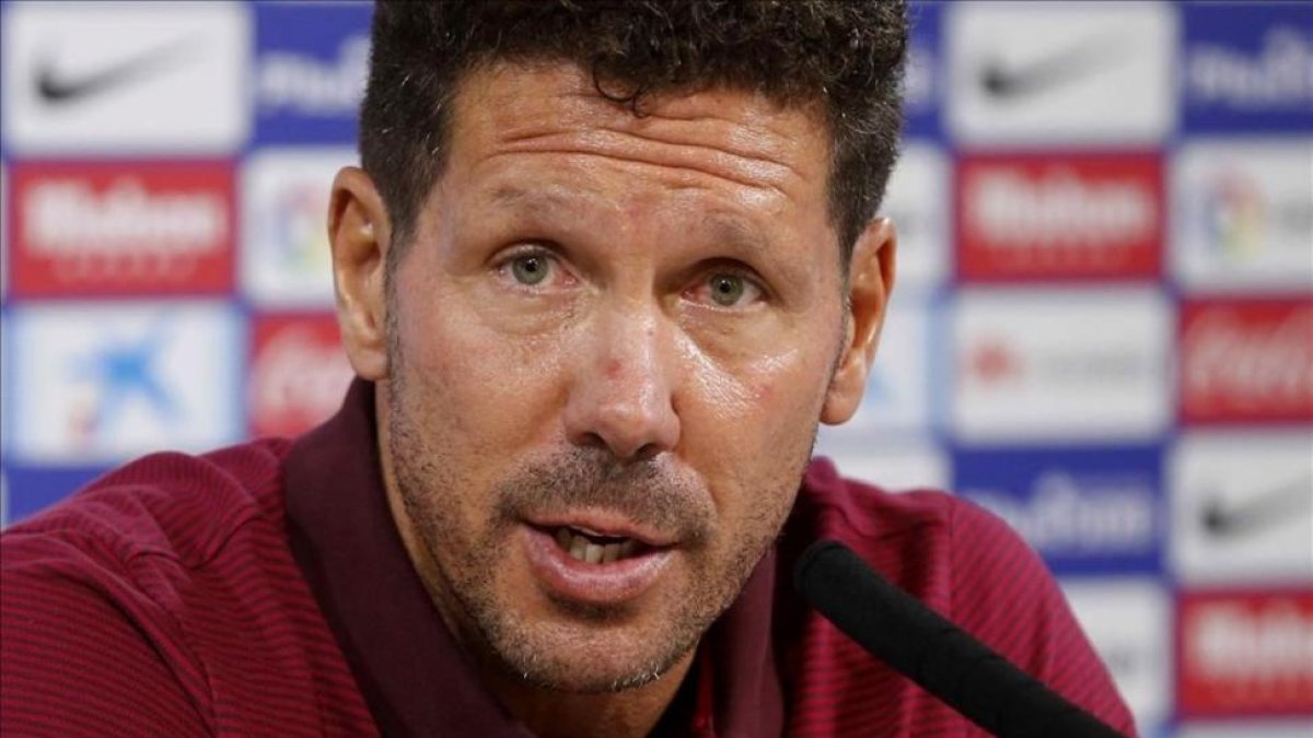 Diego Pablo Simeone, durante la rueda prensa de este sábado en la ciudad deportiva del Atlético.