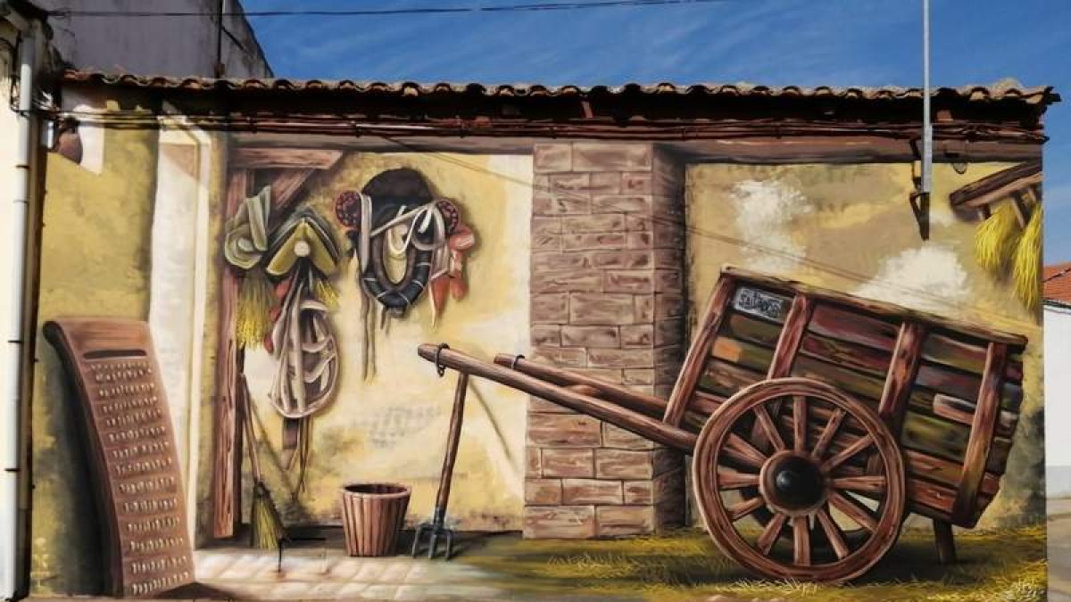 Mural pintado por el artista urbano Toño Prada en Saludes de Castroponce. DL