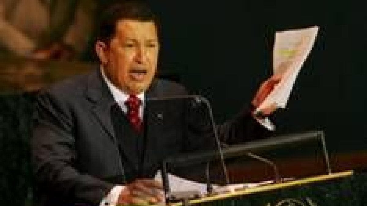 El presidente de Venezuela, Hugo Chávez, durante su intervención en la sede de Naciones Unidas