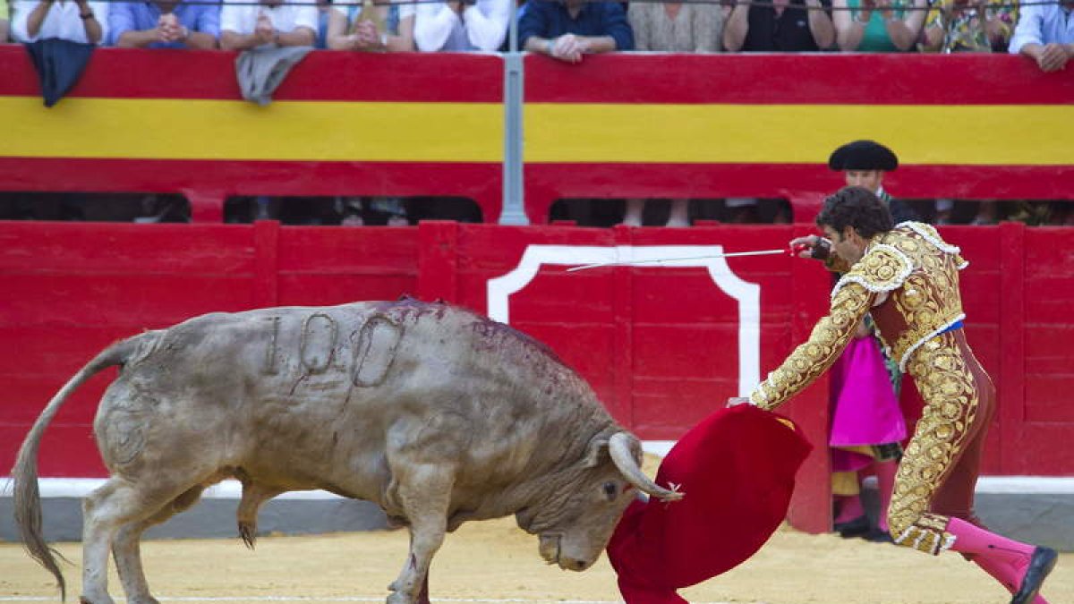 José Tomás, entrando a matar al jabonero que abrió su lote ayer en Granada.