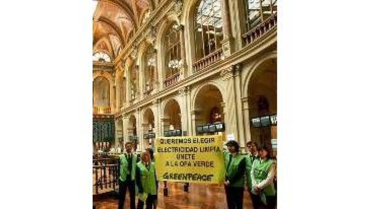 El grupo de activistas de Greenpeace, ayer en el Congreso